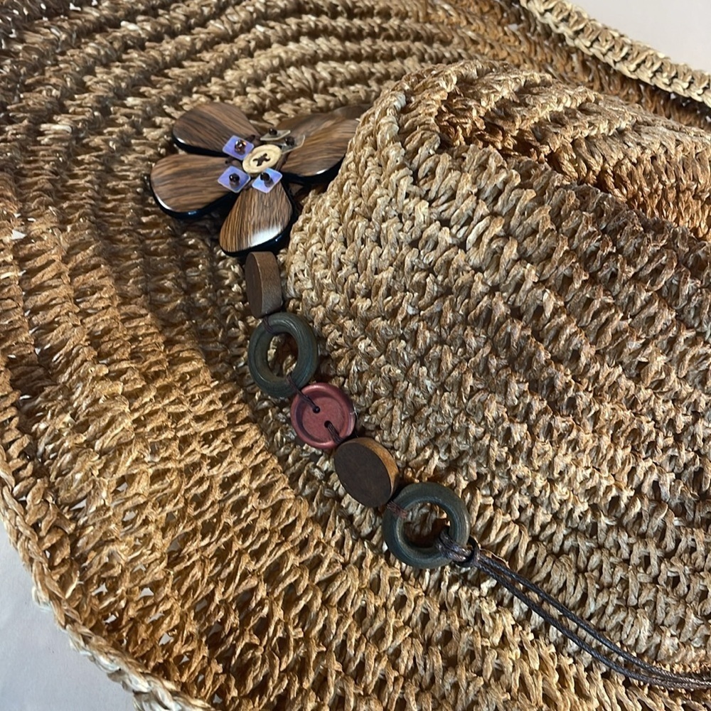 Scala Cowboy Hat beach Wooden Flower & Beads Hatband O/S sun boho festival - Picture 3 of 9